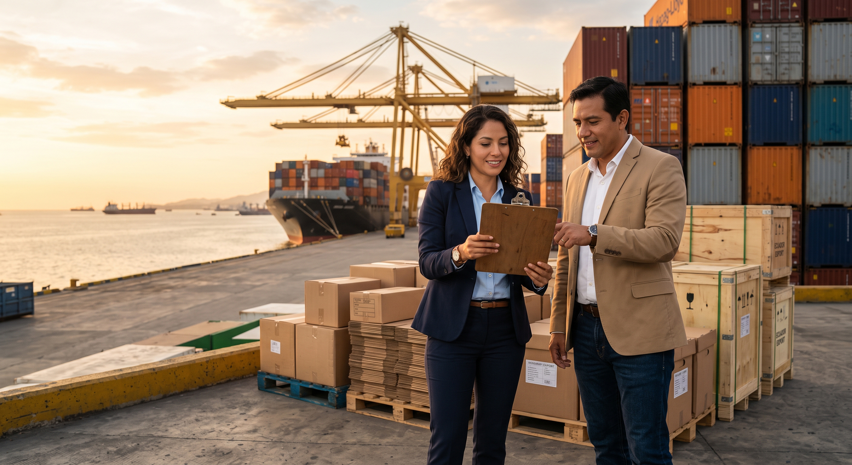 WEDO EXPORTS team reviewing cargo at a Guayaquil port facility